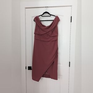 Jasambac off shoulder purple cocktail formal tulip hem slit dress 2xl